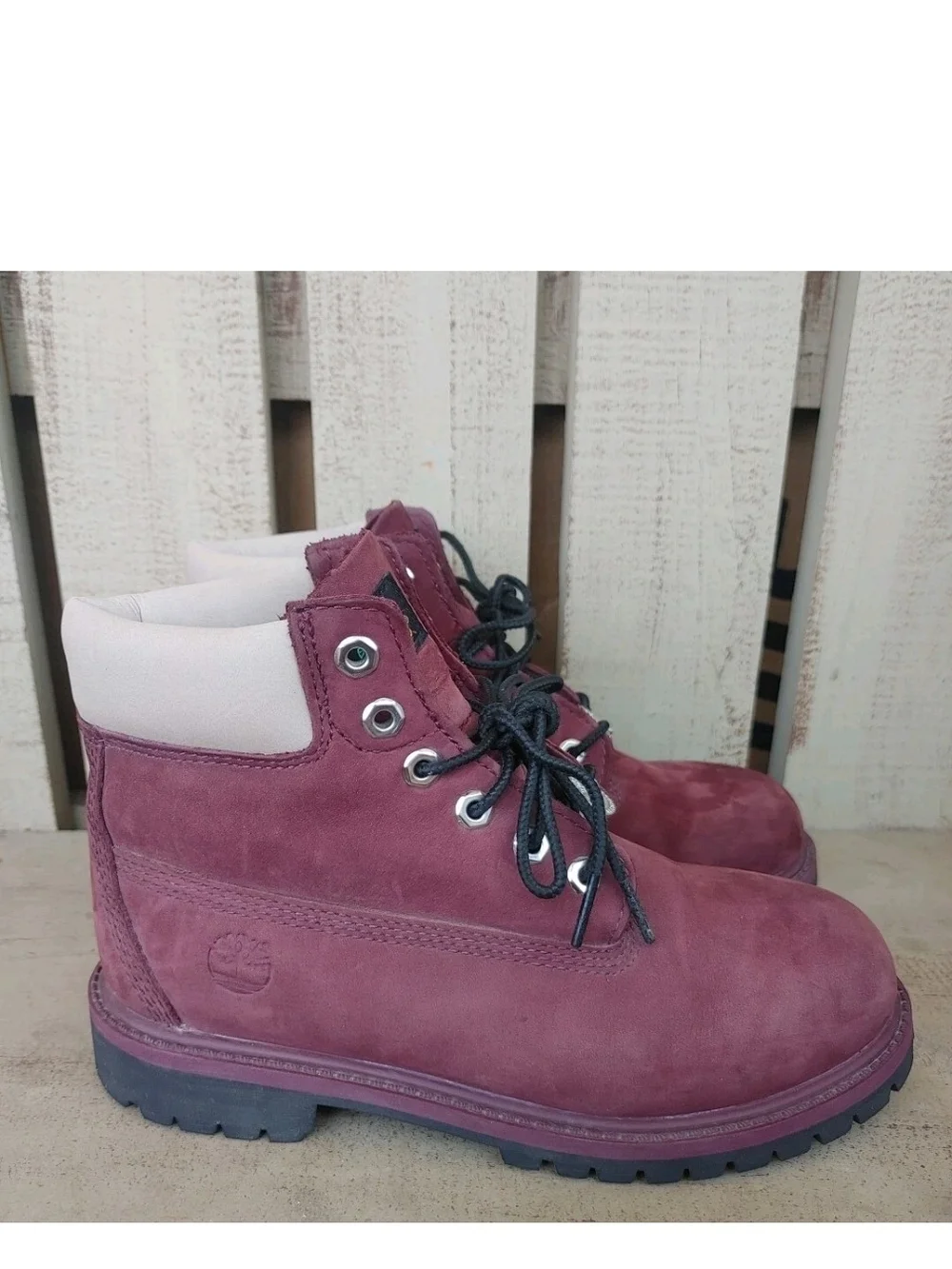 Timberland Combat Boots Girls Size 3 Burgundy Leather Nubuck 6in Waterproof